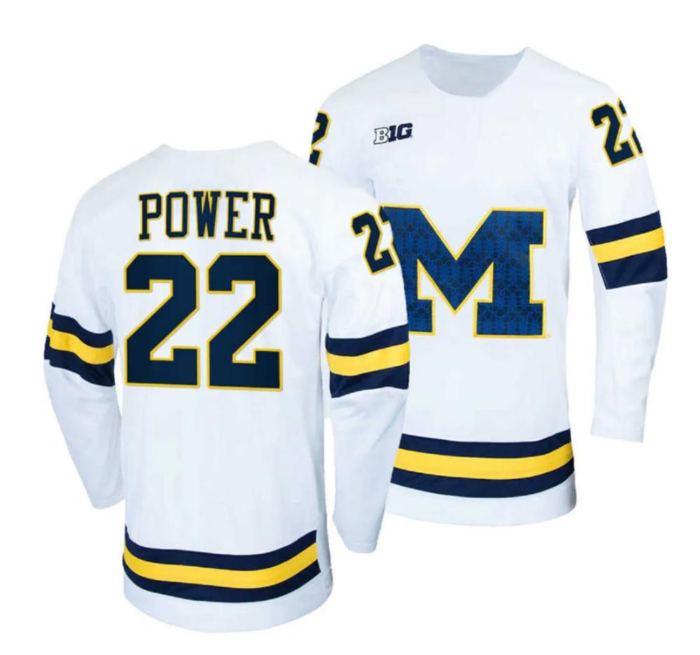 Men's Michigan Wolverines Power #22 College Hockey Stitched White Jersey