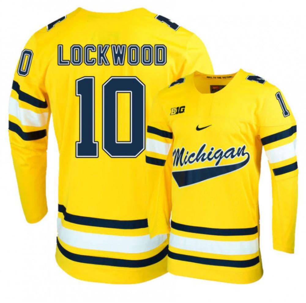 Men's Michigan Wolverines Will Lockwood #10 College Hockey Stitched Gold Jersey