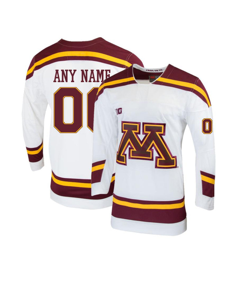 Men's Minnesota Golden Gophers Custom White Hockey Jersey