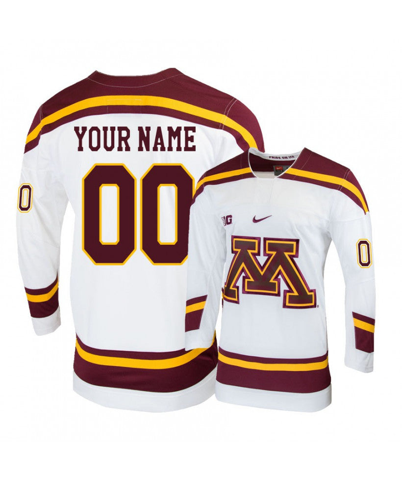 Men's Minnesota Golden Gophers White Custom Hockey Jersey