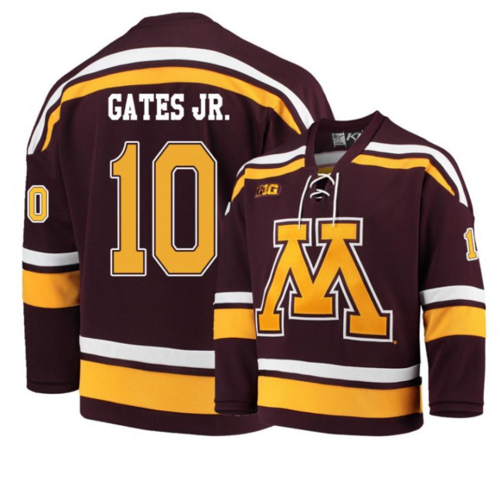 Men's Minnesota Golden Gophers #10 Brent Gates Jr. Hockey Stitched Maroon Jersey