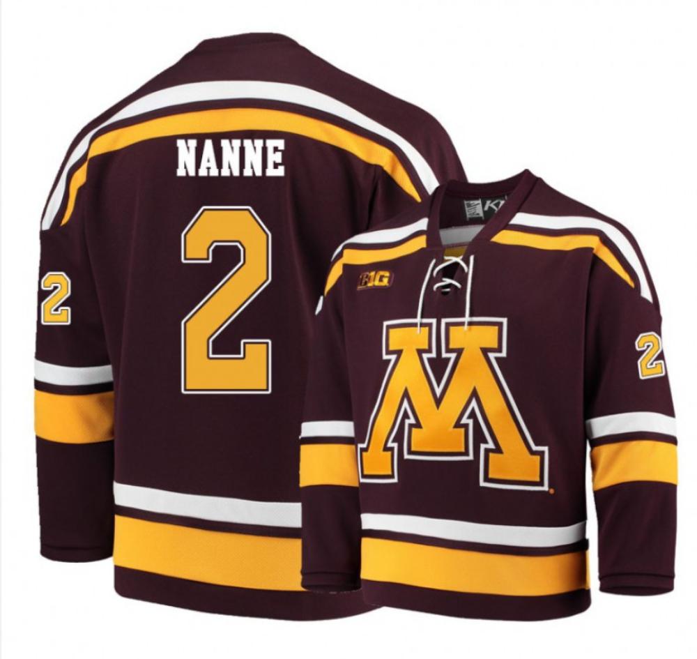 Men's Minnesota Golden Gophers #2 Tyler Nanne Hockey All Stitched Maroon Jersey