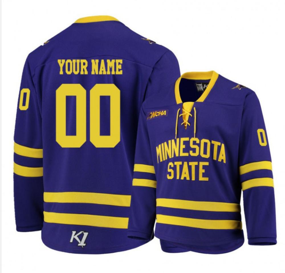 Men's Minnesota State University Mankato Custom Hockey Stitched Purple Jersey