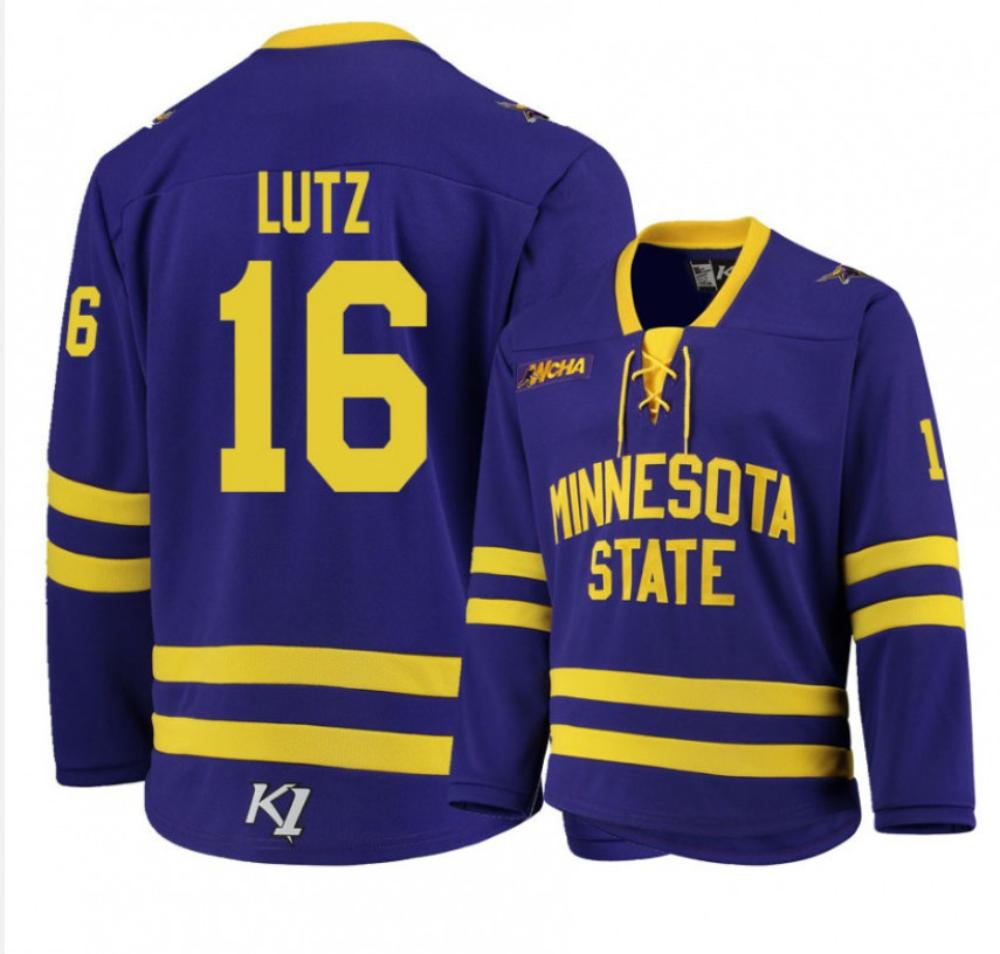 Men's Minnesota State University Mankato #16 Reggie Lutz Hockey Stitched Jersey