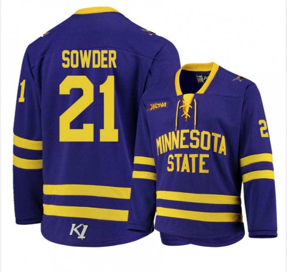Men's Minnesota State University Mankato #21 L. Sowder Hockey Stitched Jersey