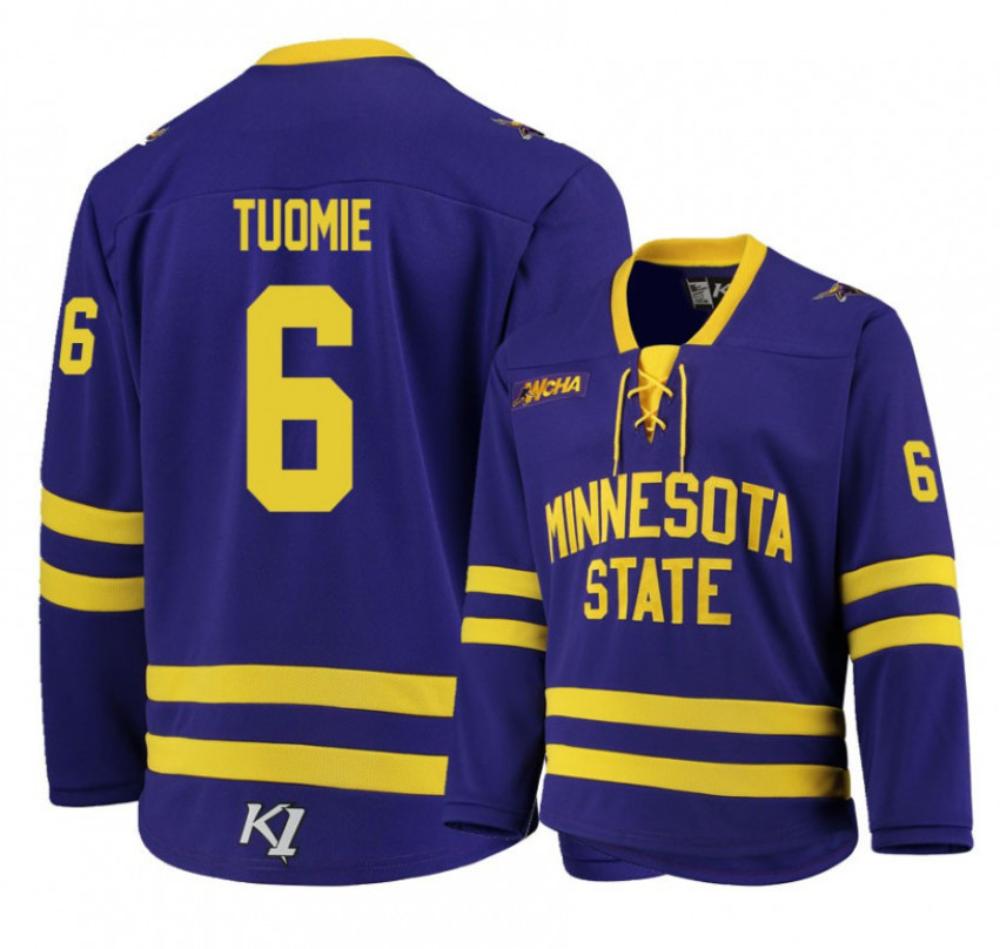 Men's Minnesota State University Mankato #6 Parker Tuomie Hockey Stitched Jersey