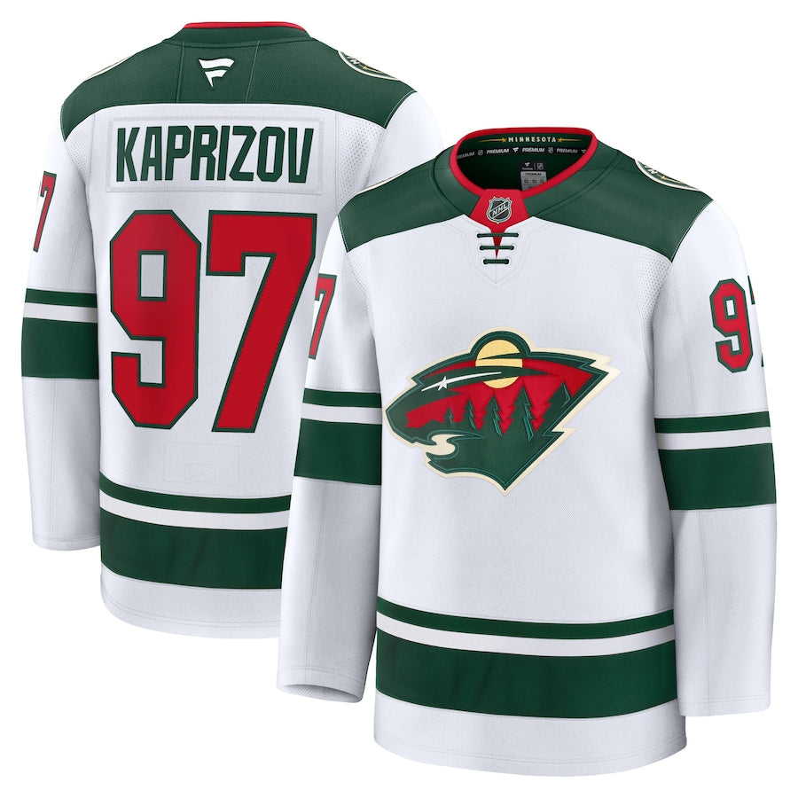 Men's Minnesota Wild #97 Kirill Kaprizov Away Premium Jersey White