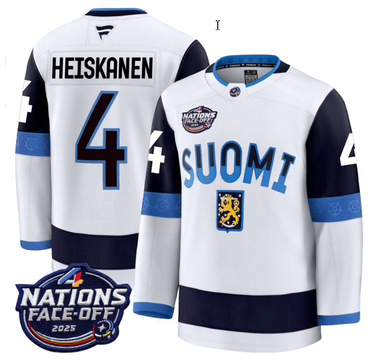Men's Miro Heiskanen Jersey #4 Finland White 2025 4 Nations Face-Off Stitched