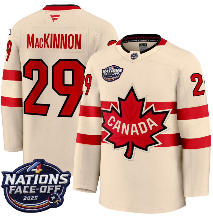 Men's Nathan MacKinnon Jersey #29 Canada 4 Nations Face-Off 2025 Stitched Cream