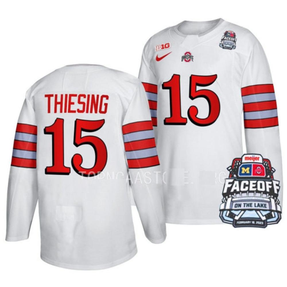 Men's Ohio State Buckeyes #15 Cam Thiesing College Hockey Stitched Jersey White