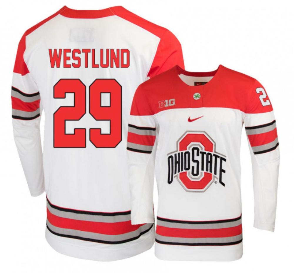 Men's Ohio State Buckeyes #29 G. Westlund College Hockey Stitched White Jersey
