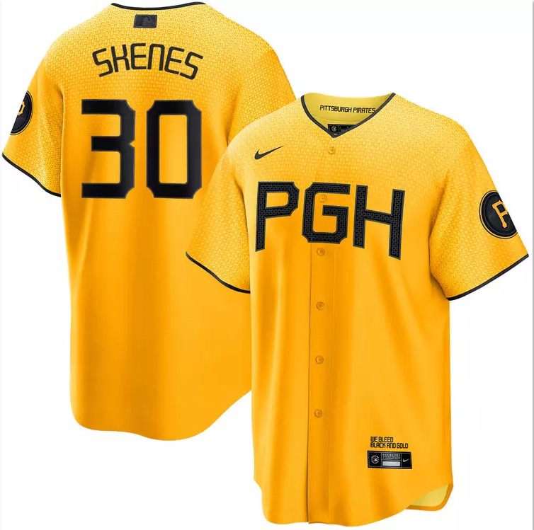 Men's Paul Skenes #30 City Connect Gold Stitched Jersey