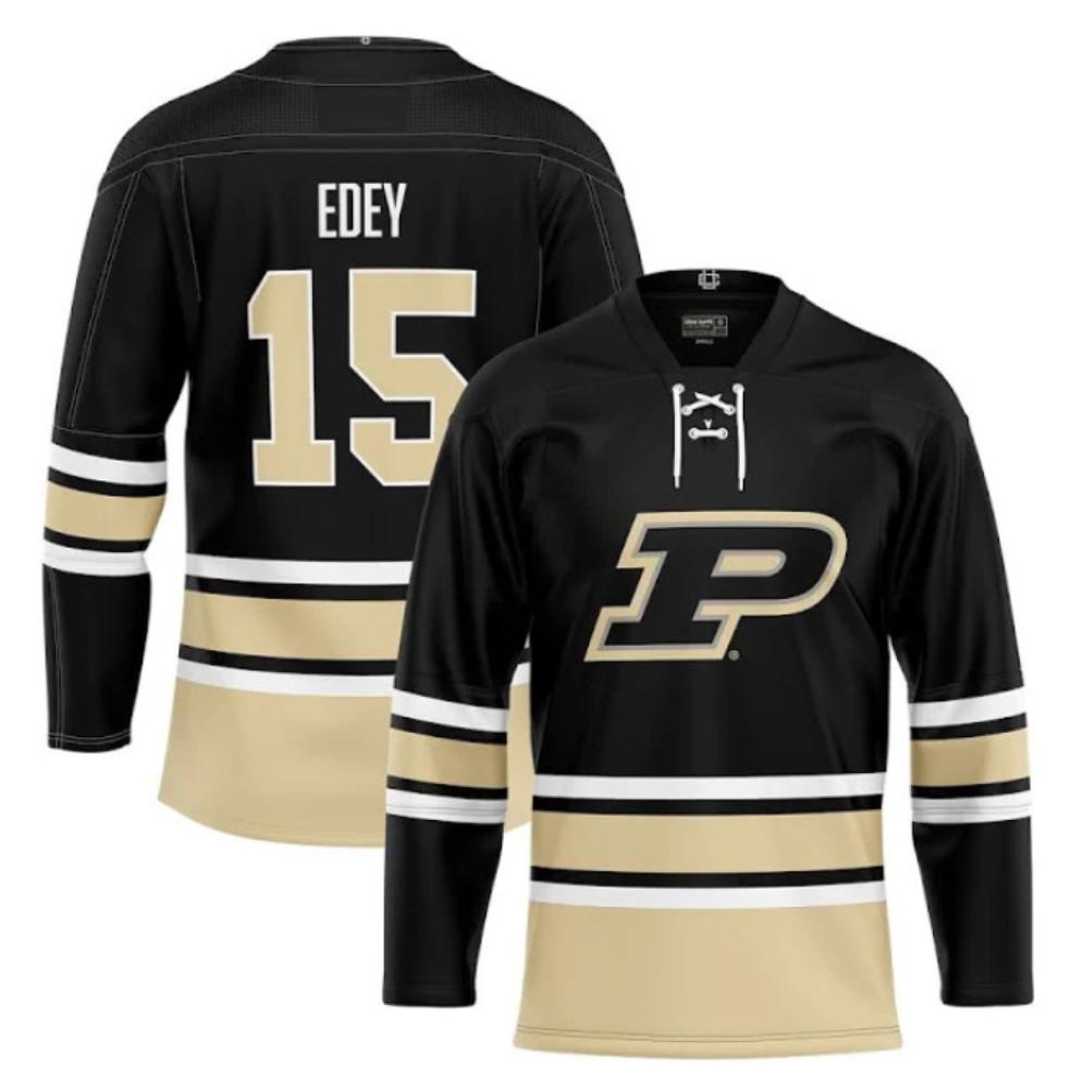 Men's Purdue Boilermakers Zach Eday Jersey #15 Ice Hockey Black all Stitched