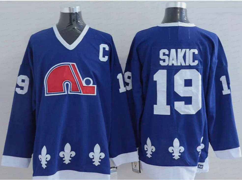 Men's Replica Vintage Joe Sakic Jersey #19 Quebec Nordiques Stitched Dark Blue