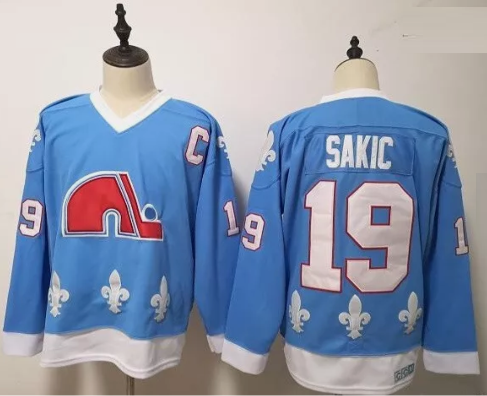 Men's Replica Vintage Joe Sakic Jersey #19 Quebec Nordiques Stitched Light Blue