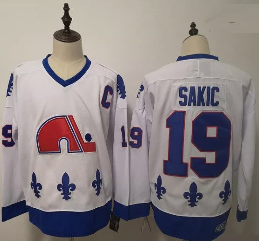 Men's Replica Vintage Joe Sakic Jersey #19 Quebec Nordiques Stitched White