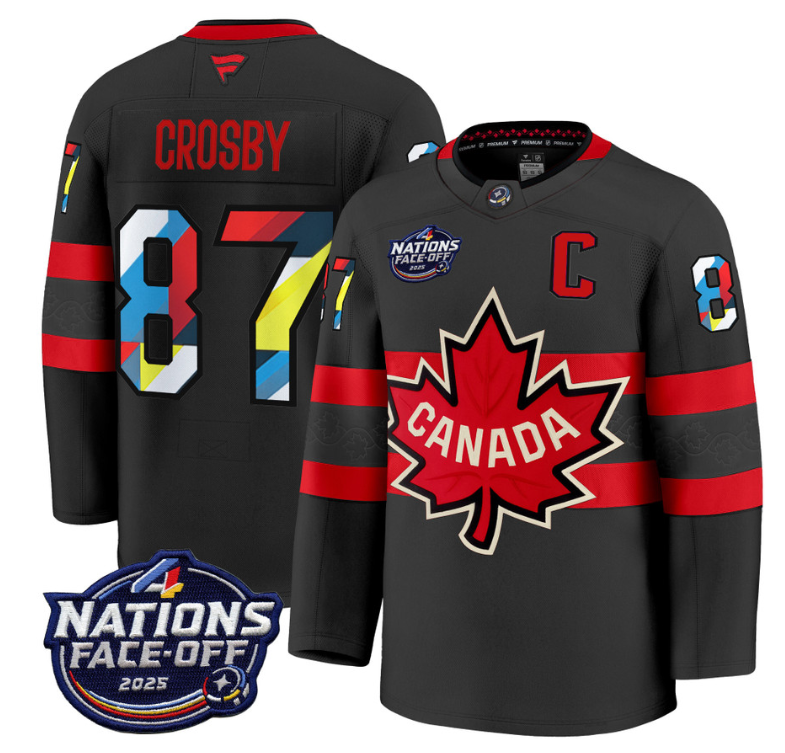 Men's Sidney Crosby Jersey #87 Canada 4 Nations Face-Off 2025 V2 Stitched Black