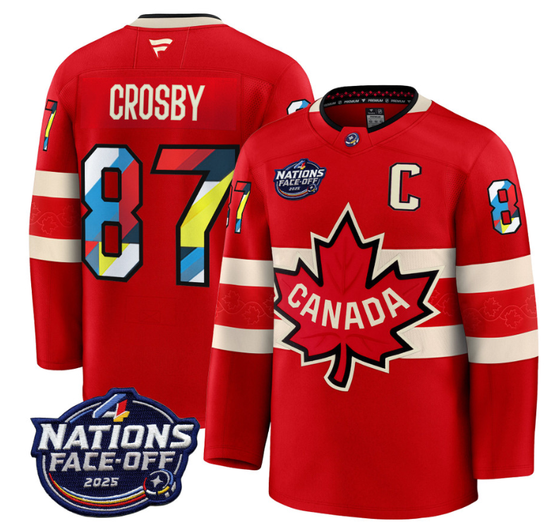 Men's Sidney Crosby Jersey #87 Canada 4 Nations Face-Off 2025 V2 Stitched Red