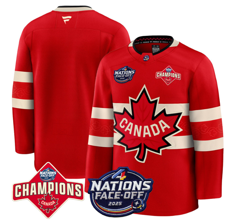 Men's Team Jersey Canada 4 Nations Face-Off 2025 Champions Patch Stitched Red