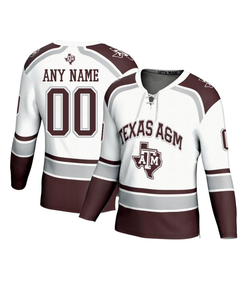 Men's Texas A&M Aggies Custom White Fashion Hockey Jersey