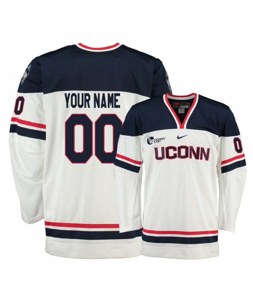 Men's UConn Huskies 34 Ruslan Iskhakov White Custom Hockey Jersey