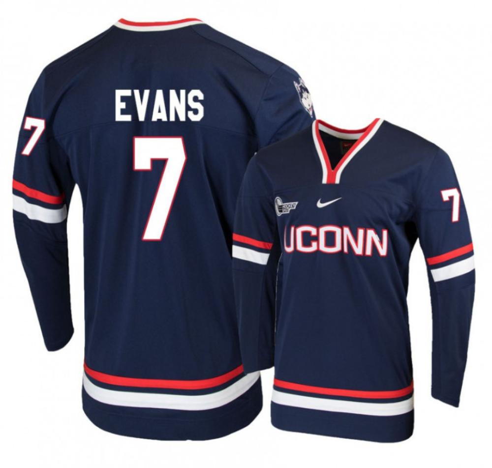 Men's UConn Huskies #7 Jonny Evans College Hockey All Stitched Navy Jersey