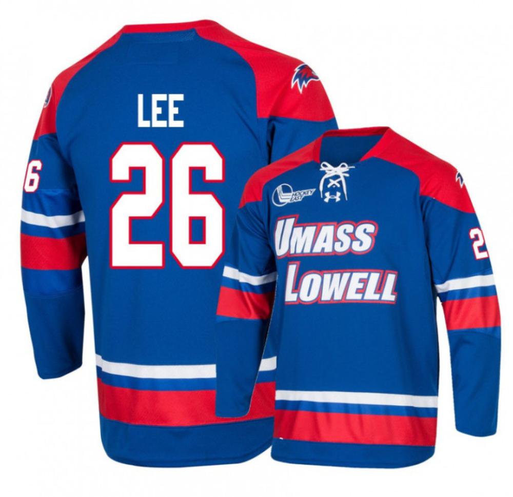 Men's UMass Lowell River Hawks #26 Andre Lee College Hockey Stitched Blue Jersey