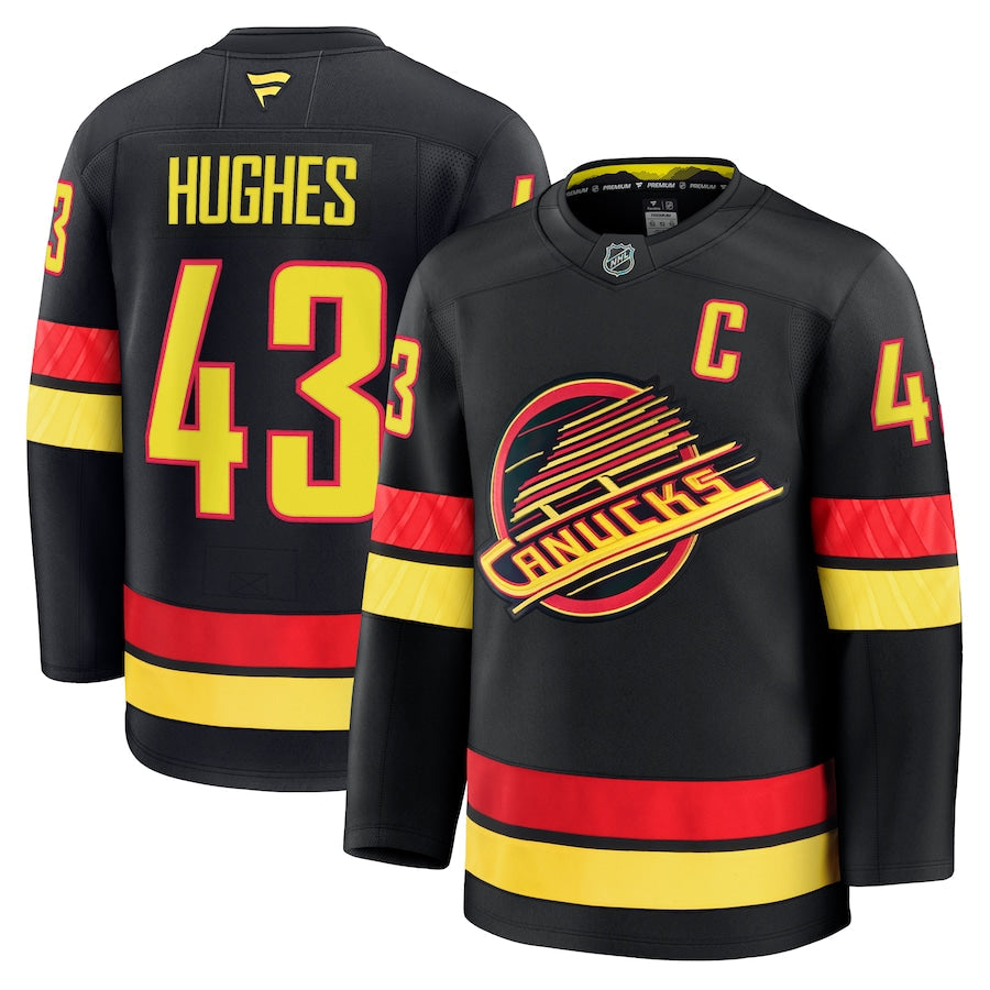Men's Vancouver Canucks #43 Quinn Hughes Alternate Jersey Black (Copy)