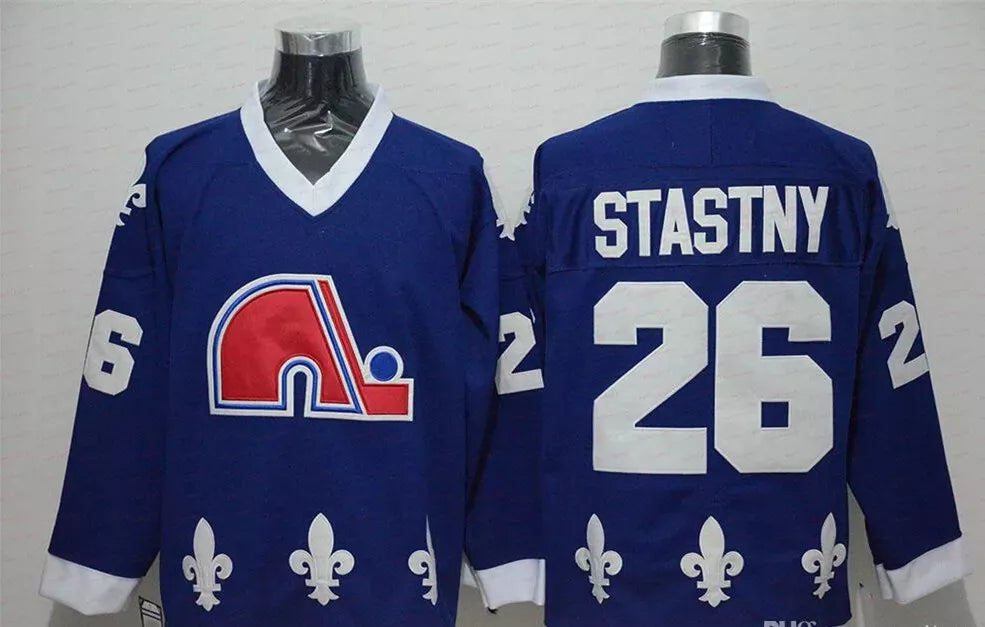 Men's Vintage Peter Stastny Jersey #26 Quebec Nordiques Stitched Dark Blue