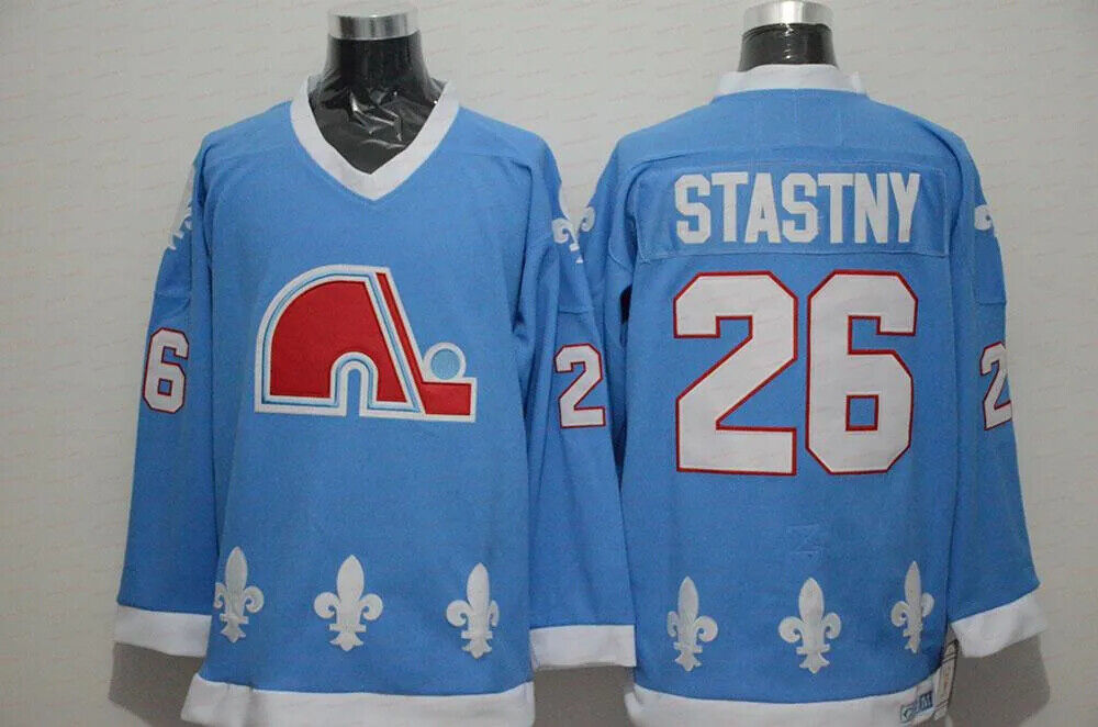 Men's Vintage Peter Stastny Jersey #26 Quebec Nordiques Stitched Light Blue