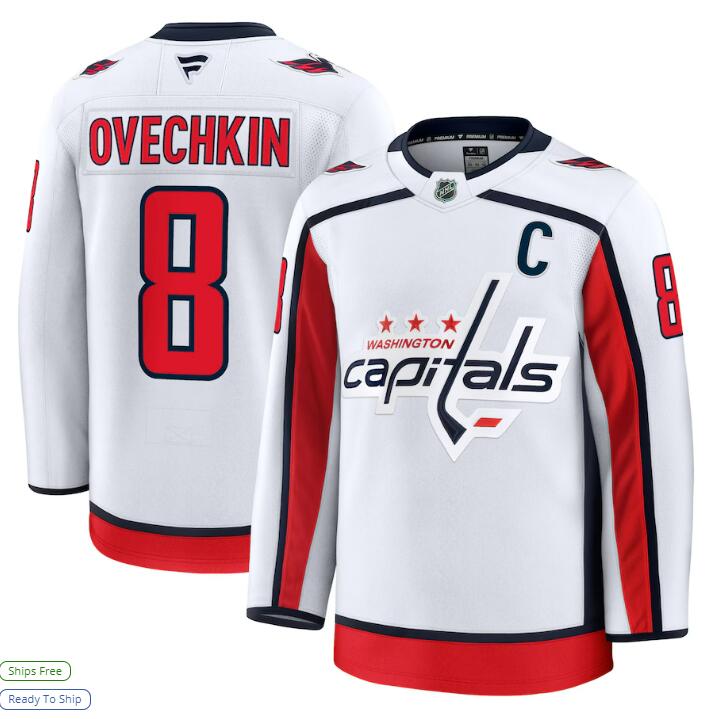 Men's Washington Capitals #8 Alexander Ovechkin Away Premium Jersey White