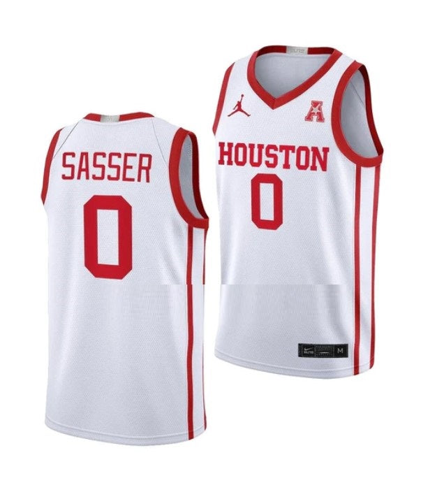 Men's #0 Marcus Sasser Jersey Houston Cougars College Basketball Jerseys White Home
