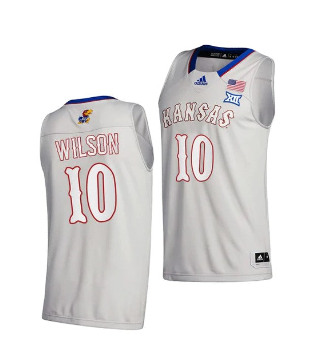 Men's #10 Jalen Wilson Jersey Kansas Jayhawks College Basketball Jerseys Gray 2021