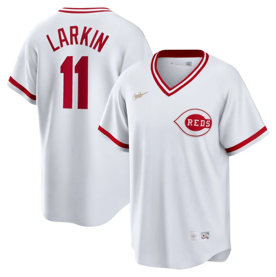 Men's #11 Barry Larkin White Home Cooperstown Collection Player Stitched Jersey
