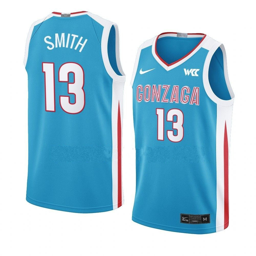 Men's #13 Malachi Smith Jersey Gonzaga Bulldogs College Basketball Jerseys Blue