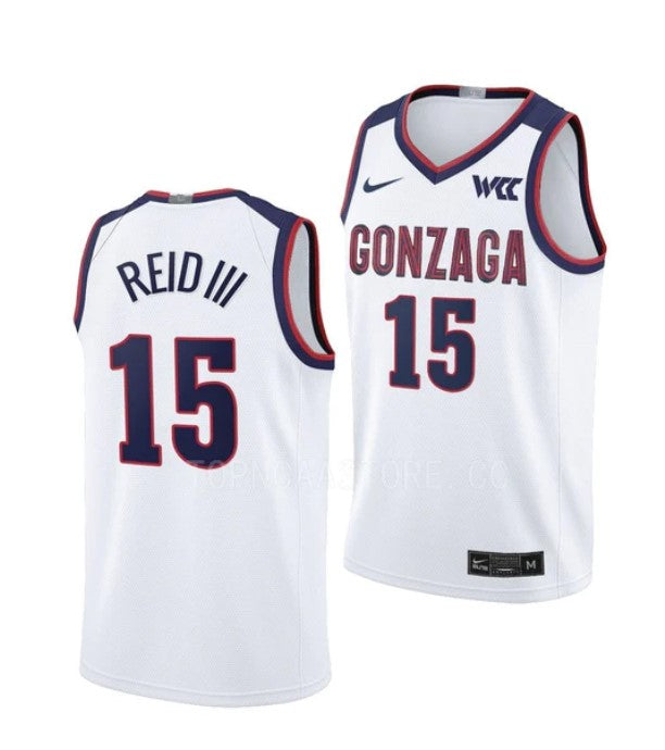Men's #15 Efton Reid III Jersey Gonzaga Bulldogs College Basketball Jerseys White