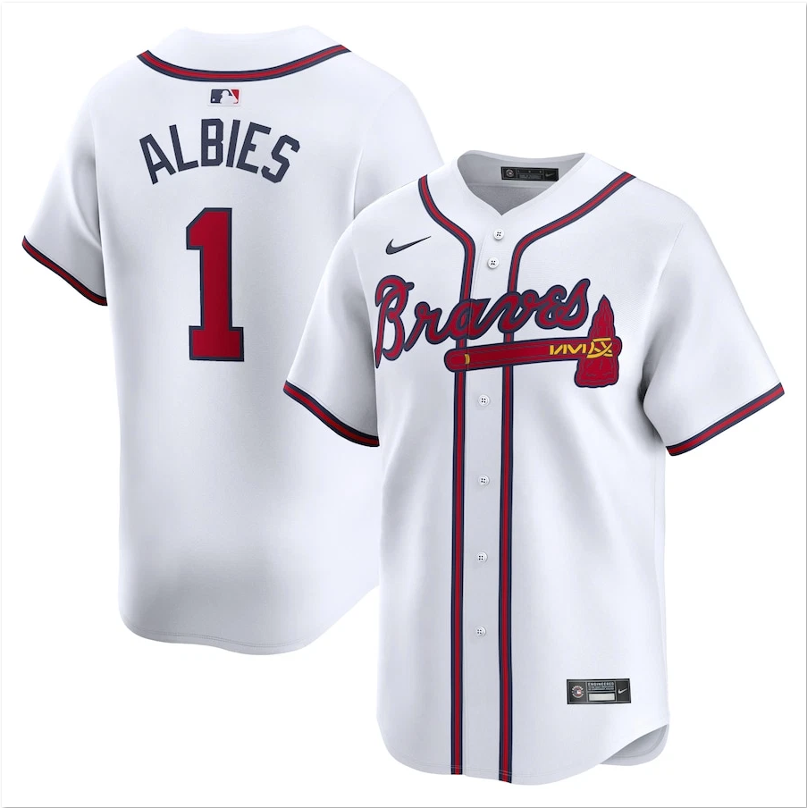 Men's #1 Ozzie Albies Limited Player All Stitched Jersey White