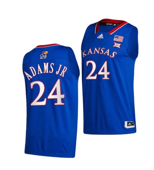 Men's #24 K.J. Adams Jr Jersey Kansas Jayhawks College Basketball Jerseys Blue 2022