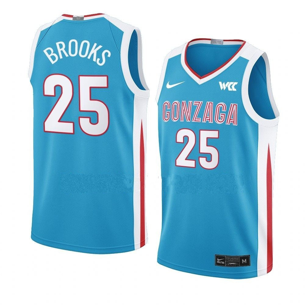 Men's #25 Colby Brooks Jersey Gonzaga Bulldogs College Basketball Jerseys Blue