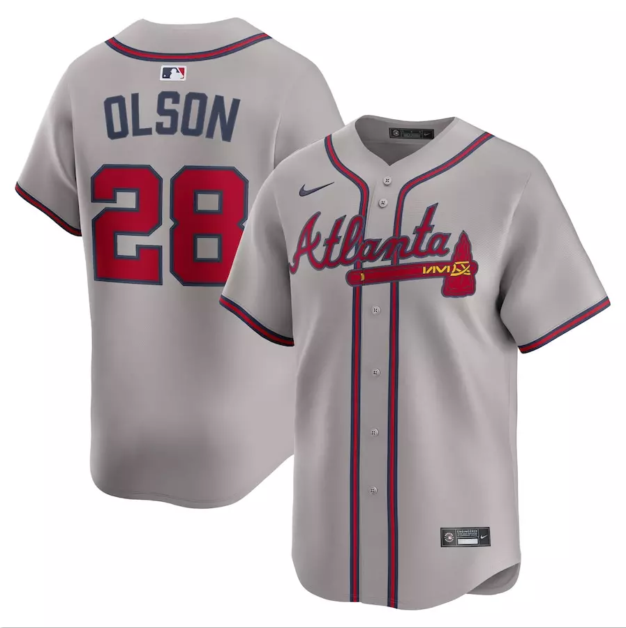 Men's #28 Matt Olson Limited Player All Stitched Jersey Gray
