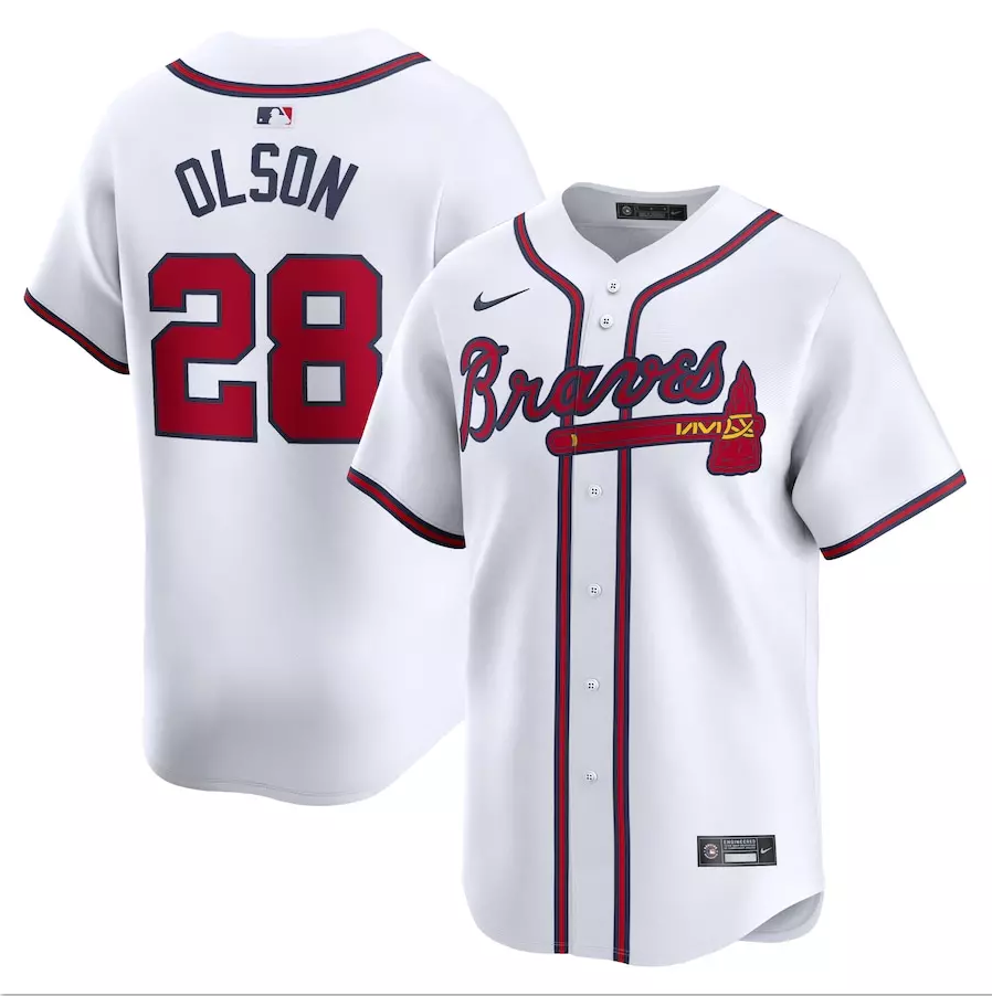 Men's #28 Matt Olson Limited Player All Stitched Jersey White