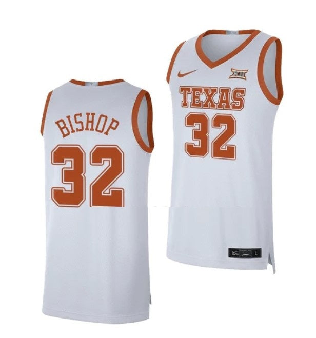 Men's #32 Christian Bishop Jersey Texas Longhorns College Basketball Jerseys White