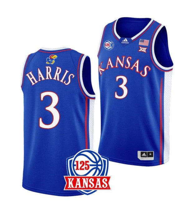 Men's #3 Dajuan Harris Jr Jersey Kansas Jayhawks College Basketball Jerseys Blue