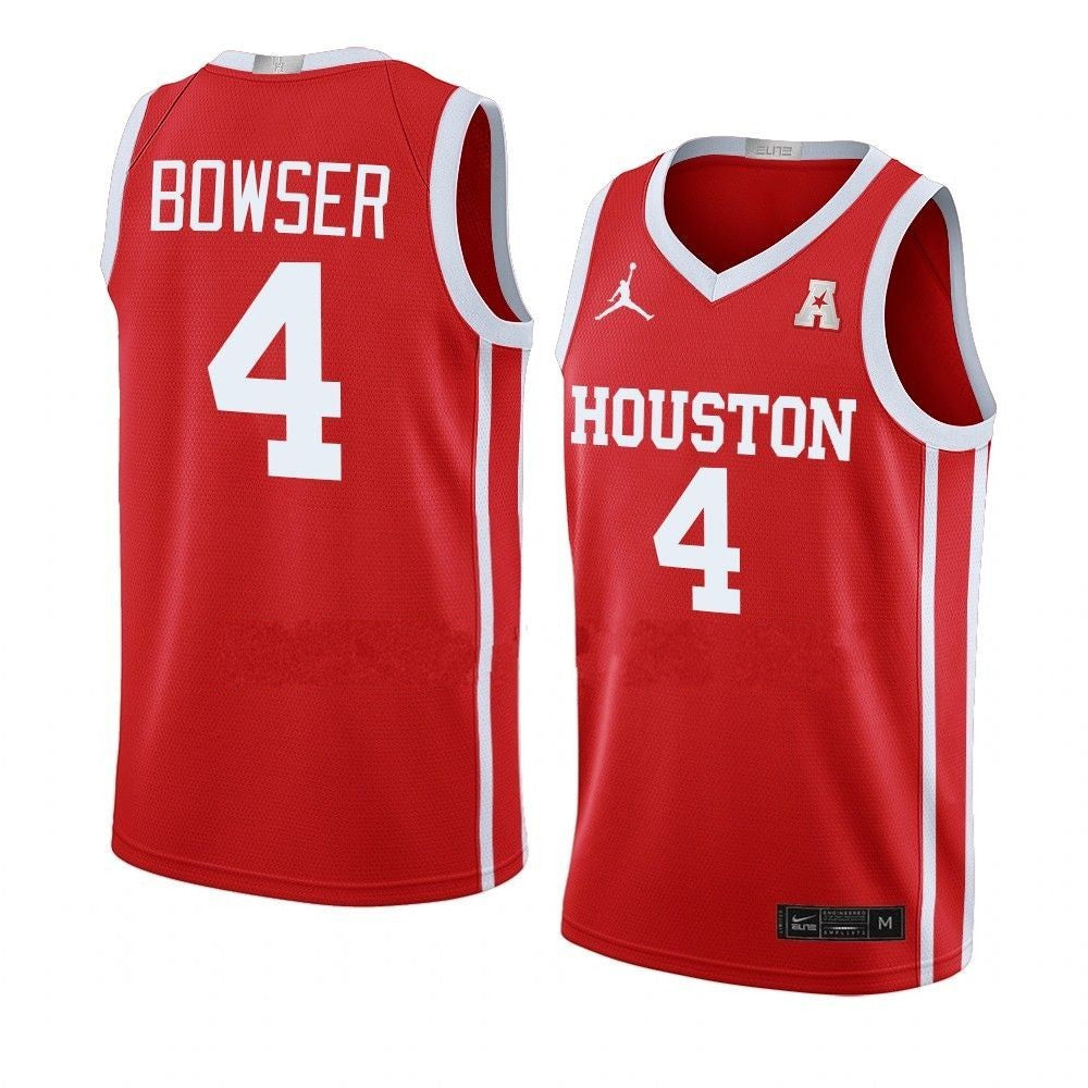 Men's #4 Darius Bowser Jersey Houston Cougars College Basketball Jerseys Red