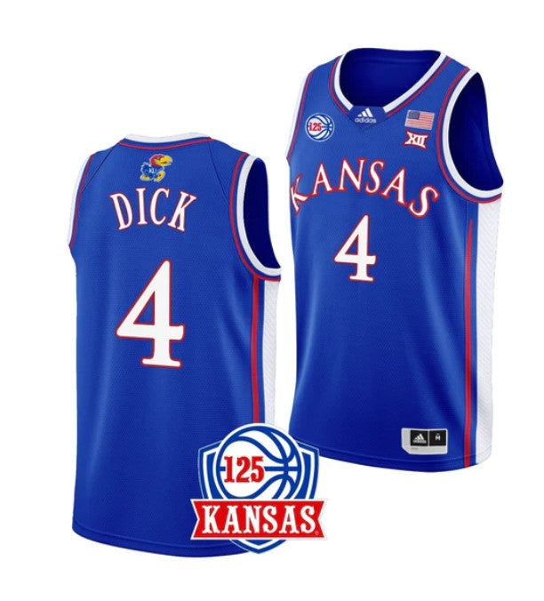 Men's #4 Gradey Dick Jersey Kansas Jayhawks College Basketball Jerseys Blue