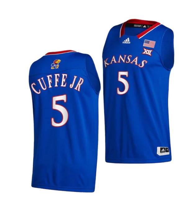 Men's #5 Kyle Cuffe Jr Jersey Kansas Jayhawks College Basketball Jerseys Blue 2022