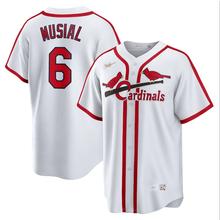 Men's #6 White Home Stan Musial Cooperstown Collection Player Stitched Jersey