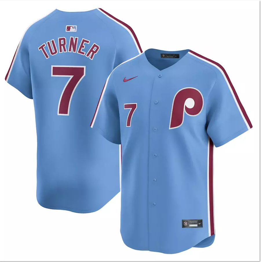 Men's #7 Trea Turner Light Blue Alternate Limited Player Jersey Stitched