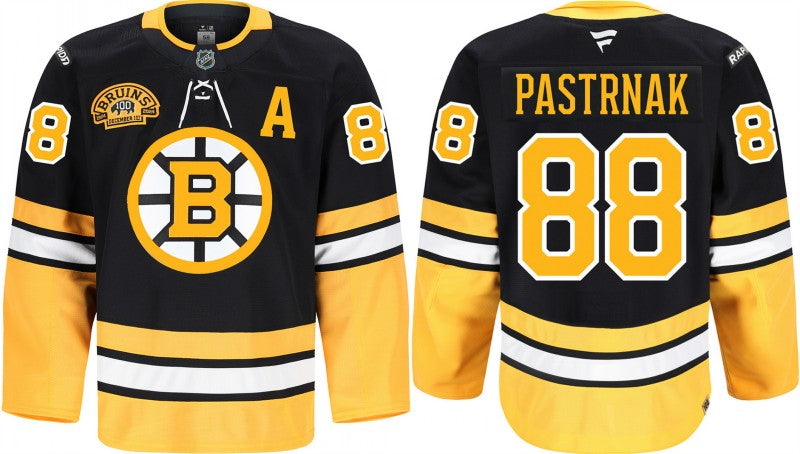 Men's boston bruins #88 david pastrnak black 100th anniversary stitched jersey