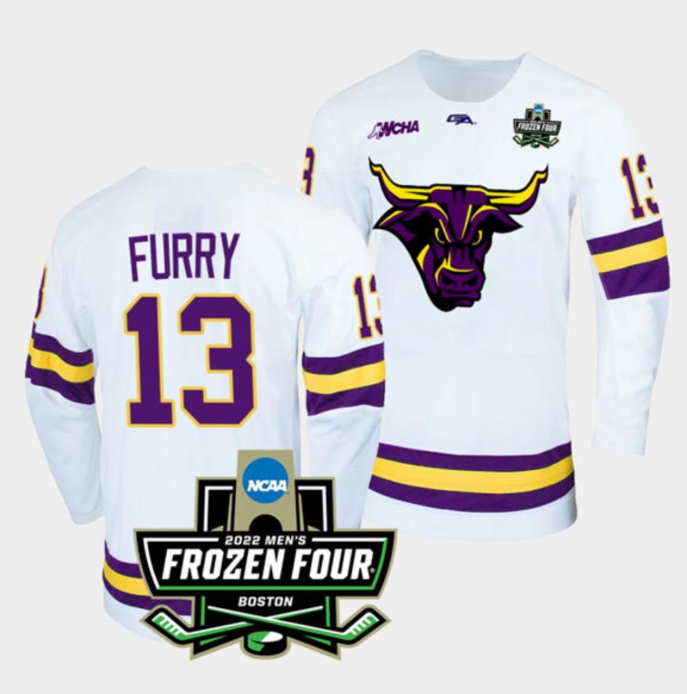 Mens Massachusetts Minutemen #13 Brendan Furry College Hockey Jersey White
